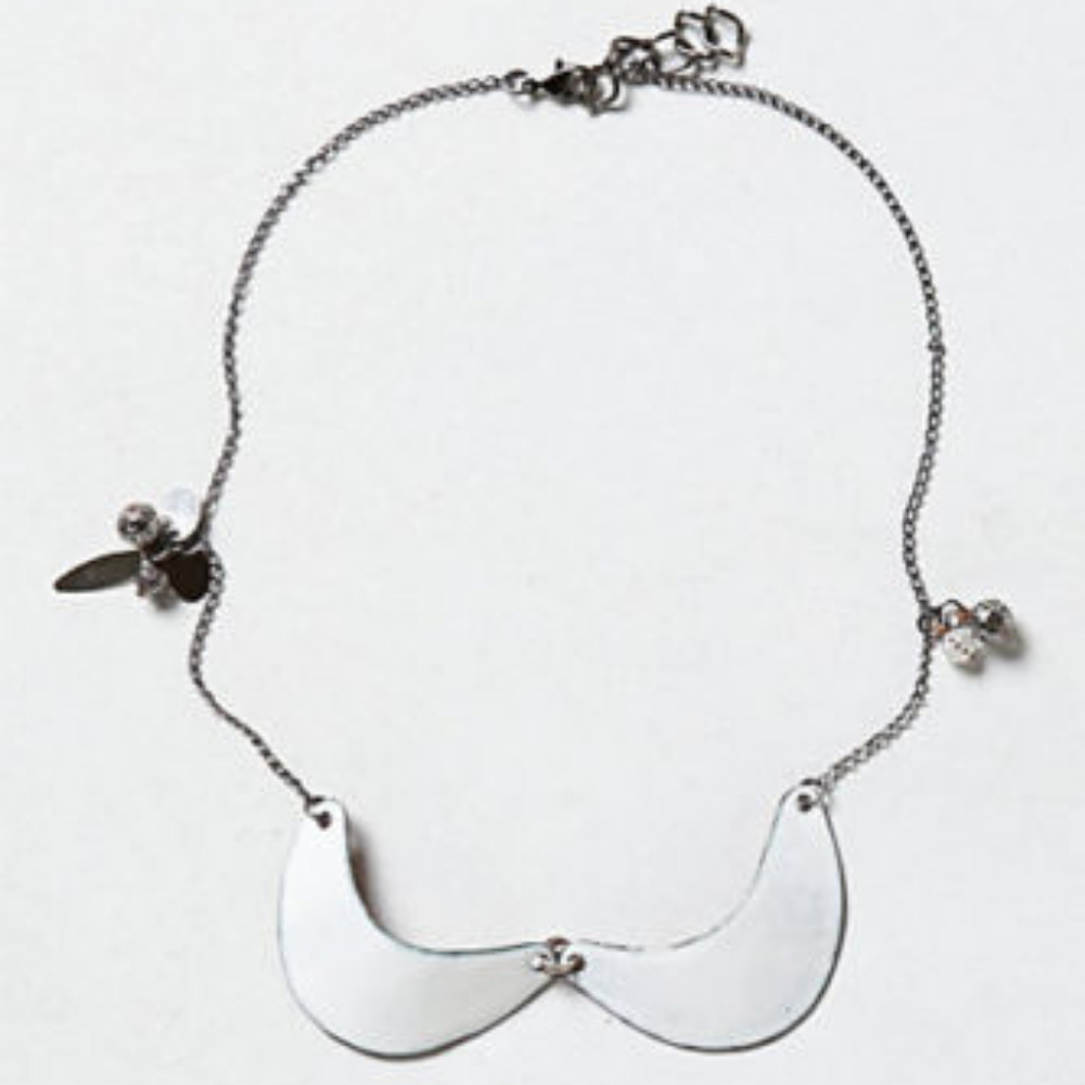 Anthropologie Ornamented Collar White & Silver Bib Necklace By Sibilia Argentina